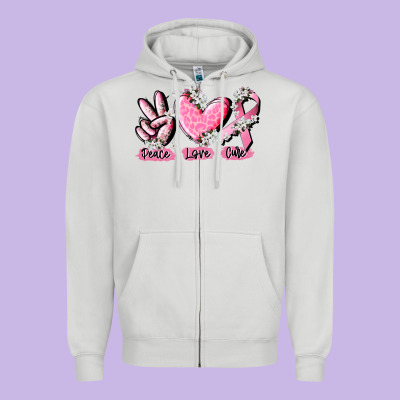 Peace Love Cure Breast Cancer Zipper Hoodie Designed By Cowgirlartshop