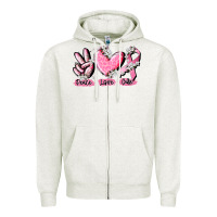 Oatmeal Heather peace love cure breast cancer Zipper Hoodie - CowGirlArtShop