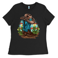 Black western boots and hat cactus leopard serape pattern Ladies Tee - BarkalooDesign