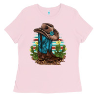 Bubblegum Pink western boots and hat cactus leopard serape pattern Ladies Tee - BarkalooDesign