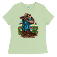 Matcha western boots and hat cactus leopard serape pattern Ladies Tee - BarkalooDesign