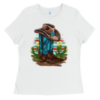 White western boots and hat cactus leopard serape pattern Ladies Tee - BarkalooDesign