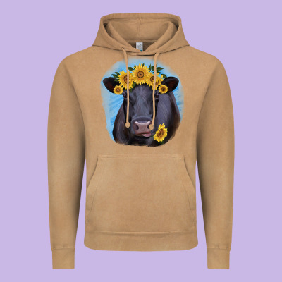Black Angus With Sunflower Vintage Hoodie Designed By Jasminsmagicworld