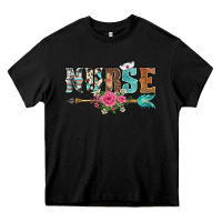 Black western nurse arrow floral Heavy Core Tee - BarkalooDesign