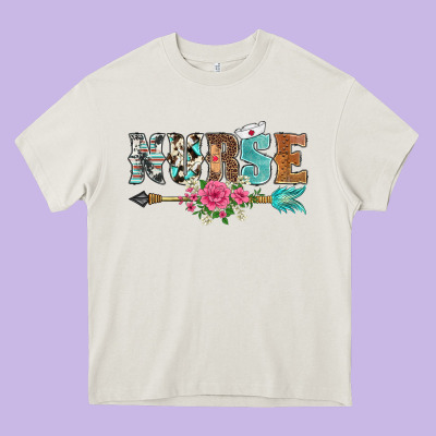 Western Nurse Arrow Floral Heavy Core Tee Designed By Barkaloodesign