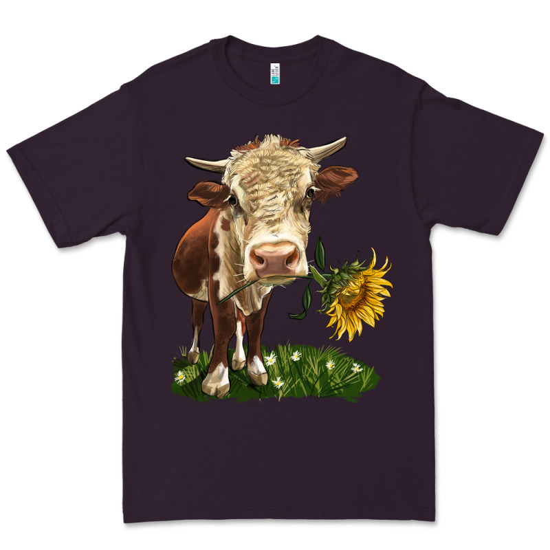 Hereford Heifer With Sunflower Premium Tee by LillyAllenDesigns | Teevron