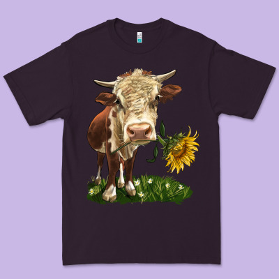 Hereford Heifer With Sunflower Premium Tee Designed By Lillyallendesigns