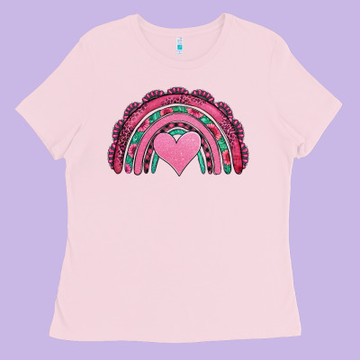 Valentines Day Pink Gemstones Rainbow Ladies Tee Designed By Jasminsmagicworld