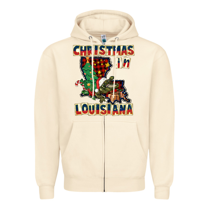 Christmas In Louisiana Zipper Hoodie by CowGirlArtShop | Teevron
