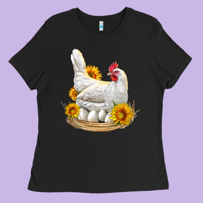 Perched Chicken With Sunflowers Ladies Tee Designed By Lillyallendesigns
