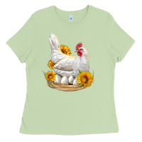 Matcha Perched Chicken With Sunflowers Ladies Tee - LillyAllenDesigns