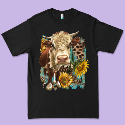 Hereford Heifer With Sunflower And Leopard Premium Tee Designed By Lillyallendesigns