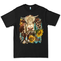 Black Hereford heifer with sunflower and leopard Premium Tee - LillyAllenDesigns