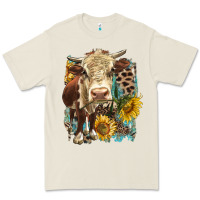 Bone Hereford heifer with sunflower and leopard Premium Tee - LillyAllenDesigns