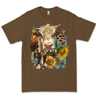 Cacao Hereford heifer with sunflower and leopard Premium Tee - LillyAllenDesigns