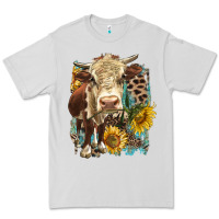 Dove Grey Hereford heifer with sunflower and leopard Premium Tee - LillyAllenDesigns