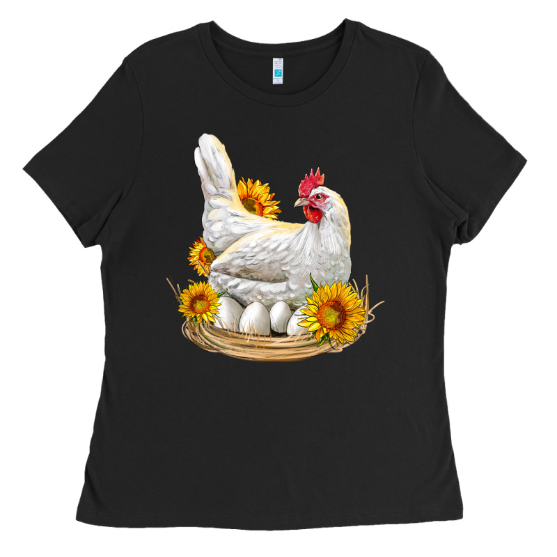 Perched Chicken With Sunflowers Ladies Tee by LillyAllenDesigns | Teevron
