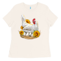 Bone Perched Chicken With Sunflowers Ladies Tee - LillyAllenDesigns