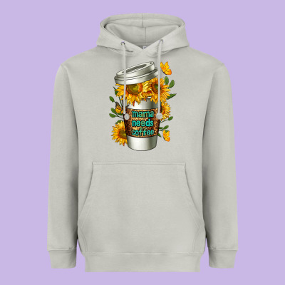 Mama Needs Coffee Cup Heavyweight Hoodie Designed By Fadigitalartstudio