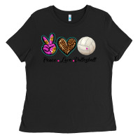 Black peace love volleyball Ladies Tee - BarkalooDesign