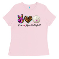 Bubblegum Pink peace love volleyball Ladies Tee - BarkalooDesign