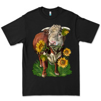 Black hereford bull with sunflowers Premium Tee - LillyAllenDesigns
