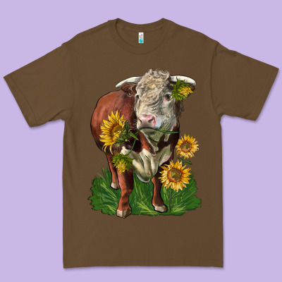 Hereford Bull With Sunflowers Premium Tee Designed By Lillyallendesigns