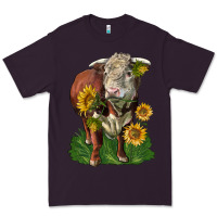 Plum hereford bull with sunflowers Premium Tee - LillyAllenDesigns