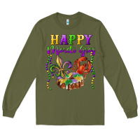 Army Green happy mardi gras fleur de lis king cake crawfish Long Sleeve Tee - RanaPortraitStore