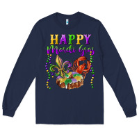 Navy happy mardi gras fleur de lis king cake crawfish Long Sleeve Tee - RanaPortraitStore