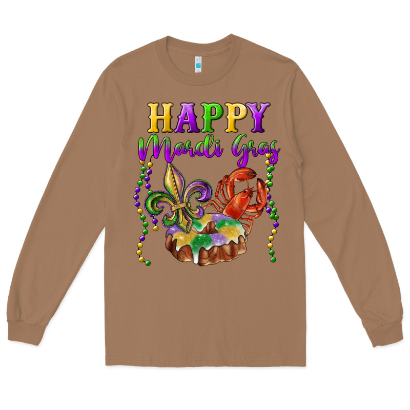 Happy Mardi Gras Fleur De Lis King Cake Crawfish Long Sleeve Tee by RanaPortraitStore | Teevron
