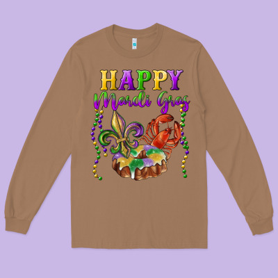 Happy Mardi Gras Fleur De Lis King Cake Crawfish Long Sleeve Tee Designed By Ranaportraitstore