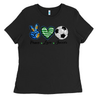 Black peace love soccer Ladies Tee - BarkalooDesign