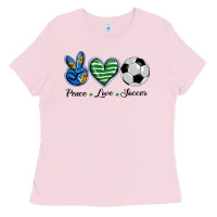 Bubblegum Pink peace love soccer Ladies Tee - BarkalooDesign