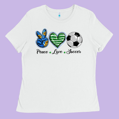 Peace Love Soccer Ladies Tee Designed By Barkaloodesign