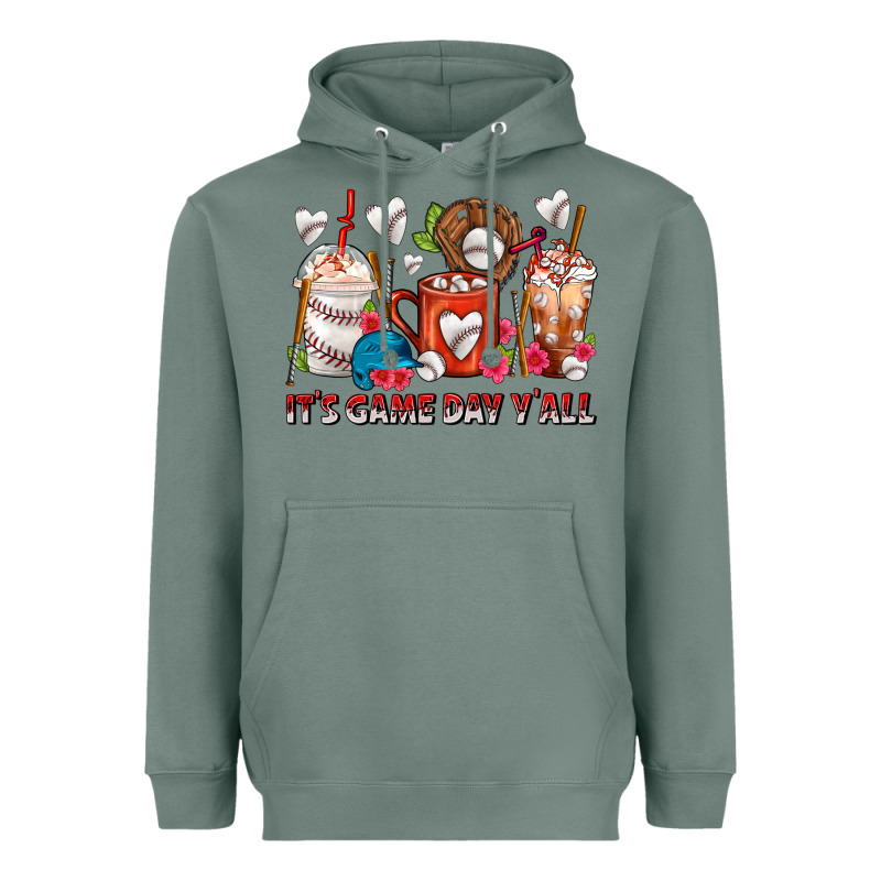 It's Game Day Y'all Baseball Coffee Cups Heavyweight Hoodie by FaDigitalArtStudio | Teevron