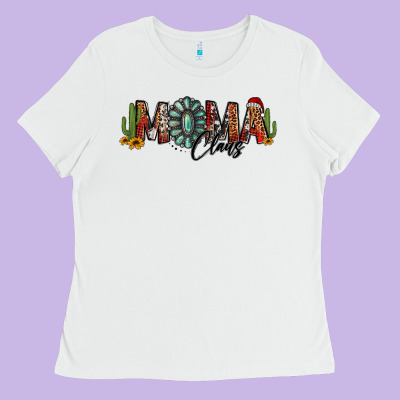 Western Christmas Mama Claus Sunflowers And Cactus Ladies Tee Designed By Jasminsmagicworld