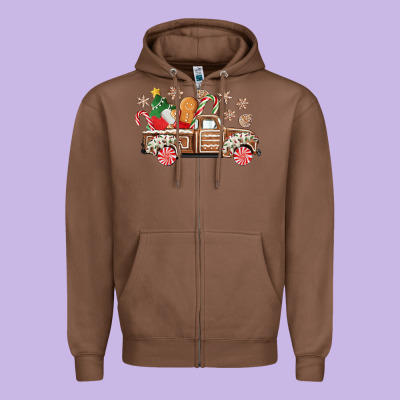 Christmas Gingerbread Truck Zipper Hoodie Designed By Cowgirlartshop