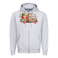 Heather Grey christmas gingerbread truck Zipper Hoodie - CowGirlArtShop