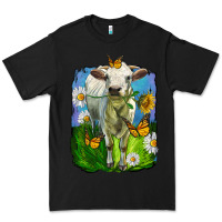 Black charolais heifer with sunflower and daisies Premium Tee - LillyAllenDesigns