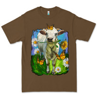 Cacao charolais heifer with sunflower and daisies Premium Tee - LillyAllenDesigns