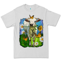 Dove Grey charolais heifer with sunflower and daisies Premium Tee - LillyAllenDesigns