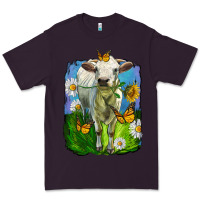 Plum charolais heifer with sunflower and daisies Premium Tee - LillyAllenDesigns