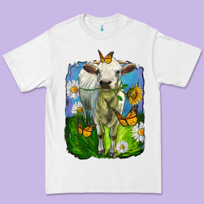 Charolais Heifer With Sunflower And Daisies Premium Tee Designed By Lillyallendesigns