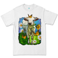 White charolais heifer with sunflower and daisies Premium Tee - LillyAllenDesigns