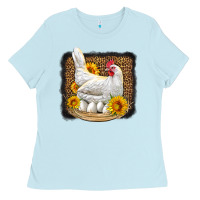 Baby Blue perched chicken with sunflowers leopard background Ladies Tee - LillyAllenDesigns