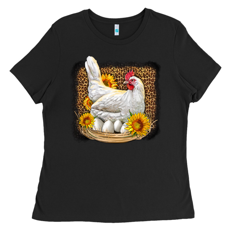 Perched Chicken With Sunflowers Leopard Background Ladies Tee by LillyAllenDesigns | Teevron