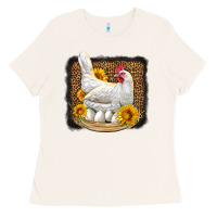 Bone perched chicken with sunflowers leopard background Ladies Tee - LillyAllenDesigns