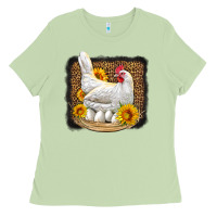 Matcha perched chicken with sunflowers leopard background Ladies Tee - LillyAllenDesigns