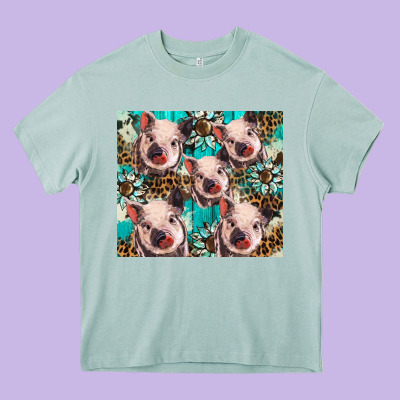 Western Cowhide Sunflower Baby Pig Heavy Core Tee Designed By Barkaloodesign
